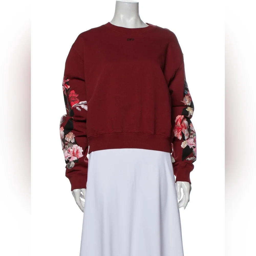 Off-White c/o Virgil Abloh 2019 Crew Neck Sweatshirt Red FLORAL - Picture 5 of 7